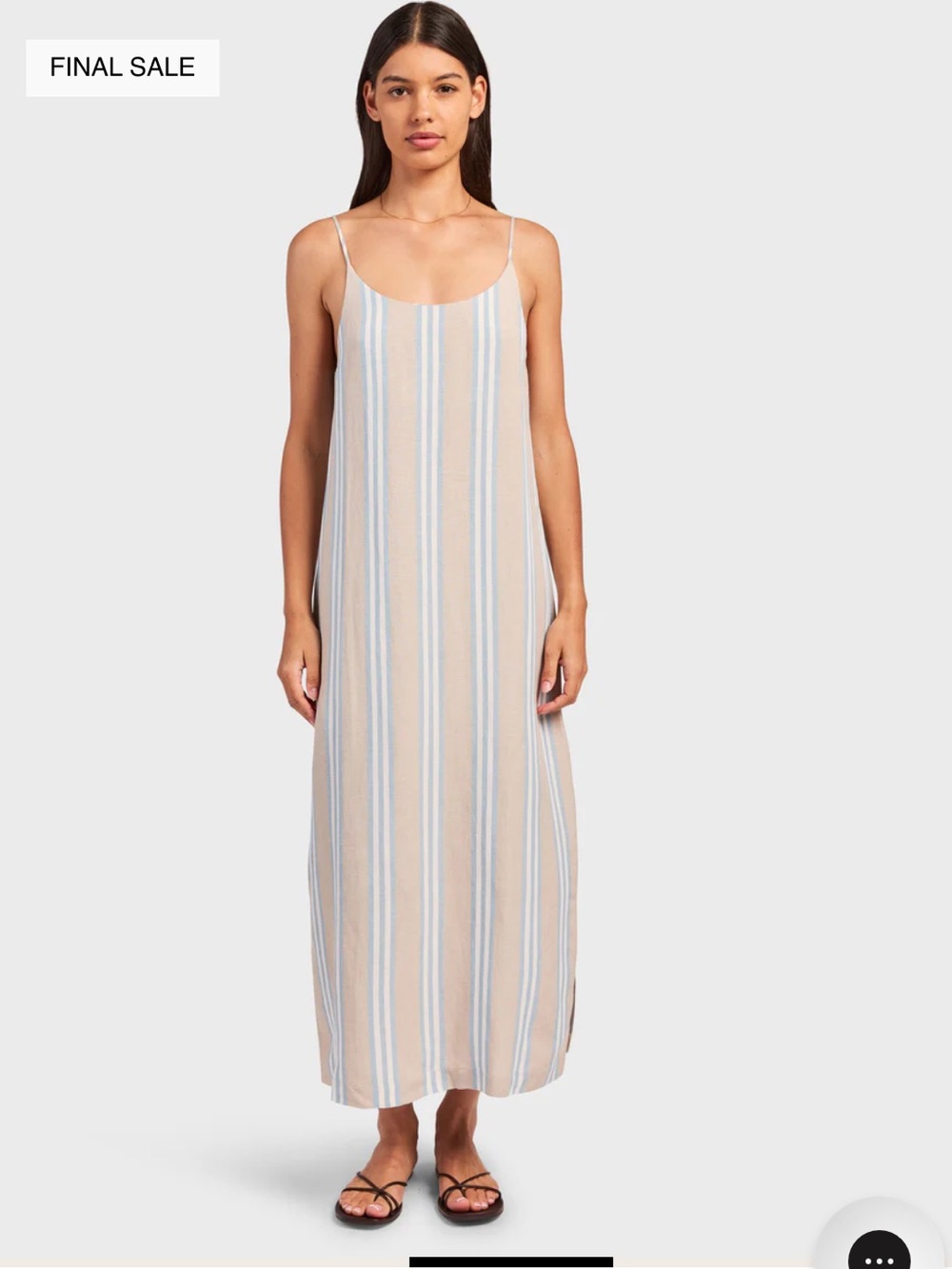 NWT Academy Brand Light Blue & Cream Striped Spaghetti Strap Maxi Dress, Size XL